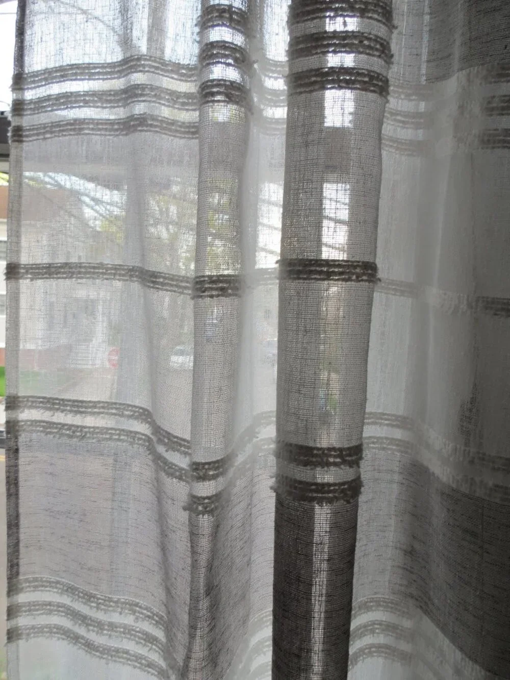 White w gray stripe bands (2) Curtain Panels 40
